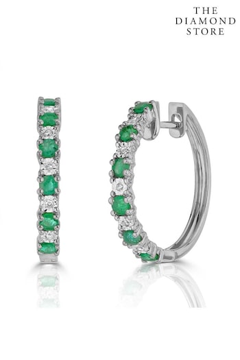 The Diamond Store Green Emerald and Lab Diamond Hoop Earrings (P84943) | £219