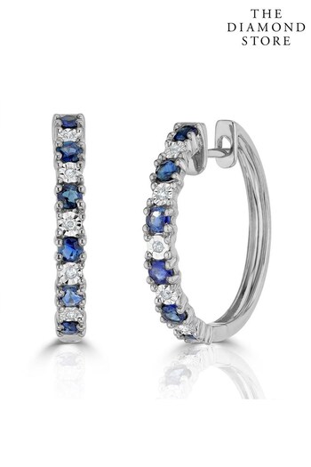 The Diamond Store Blue Sapphire and Lab Diamond Hoop Earrings (P84944) | £229