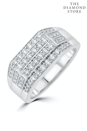 The Diamond Store Silver Mens Lab Diamond Pave Encrusted Ring 1ct H/Si in 925 Silver (P84946) | £549