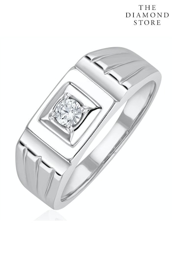 The Diamond Store White Mens Solitaire Signet Lab Diamond Ring 0.15ct in 925 Silver (P84947) | £199