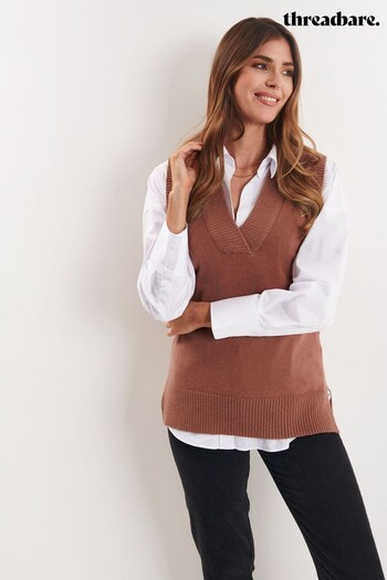 Threadbare Brown V-Neck Knitted Vest (P85208) | £20