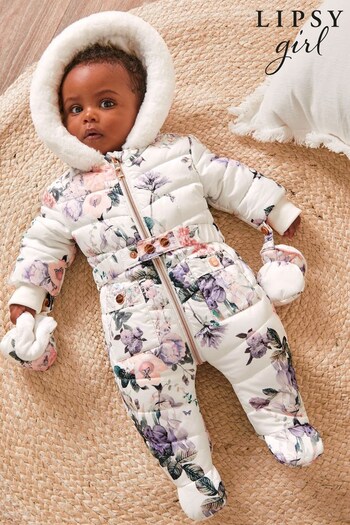 Lipsy White Floral Baby Snowsuit (P85311) | £12 - £12.50