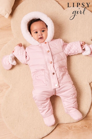 Lipsy Pink Fleece Lined Baby Snowsuit (P85314) | £47 - £49