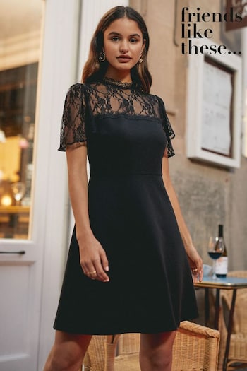 Friends Like These Black Lace Yoke Flutter Sleeve Mini Dress (P85357) | £39 - £40
