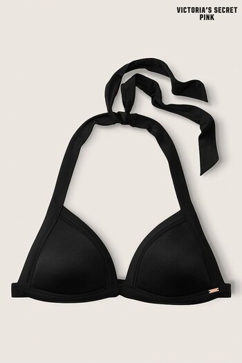 Victoria's Secret PINK Pure Black Push Up Triangle Halterneck Bikini Top (P86042) | £30