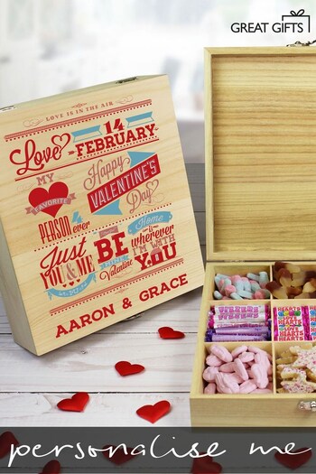 Personalised Be My Valentine Wooden Sweet Box by Great Gifts (P86077) | £32