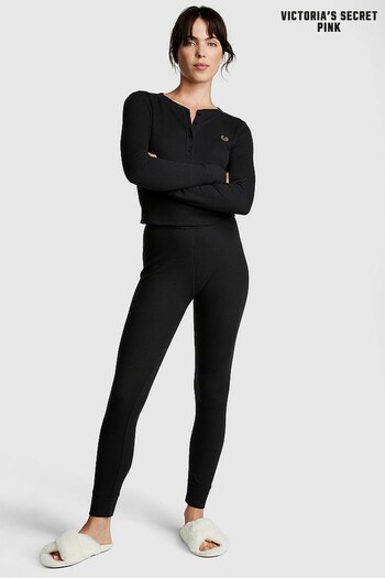 Victoria's Secret PINK Pure Black Thermal Long Sleeve and Legging Pyjama Set (P86193) | £50