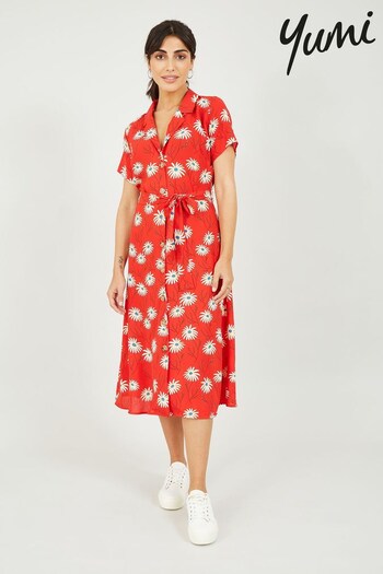 Yumi Red Daisy Print Shirt Dress (P86406) | £45