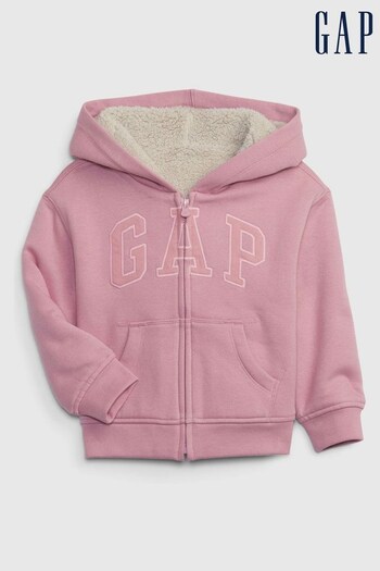 Gap Pink Logo Zip Up Sherpa Lined Hoodie (P86544) | £30
