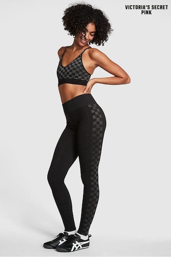 Victoria's Secret PINK Pure Black Checkered Seamless Workout Legging Shine (P86601) | £36