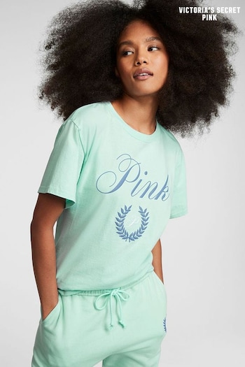Victoria's Secret PINK Opal Blue Short Sleeve Oversized Campus T-Shirt (P86623) | £10