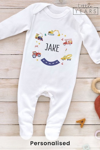 Personalised Boys & Trucks Icon Sleepsuit by Little Years (P86641) | £14