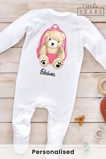 Personalised Bear in a Backpack Sleepsuit  by Little Years (P86643) | £14