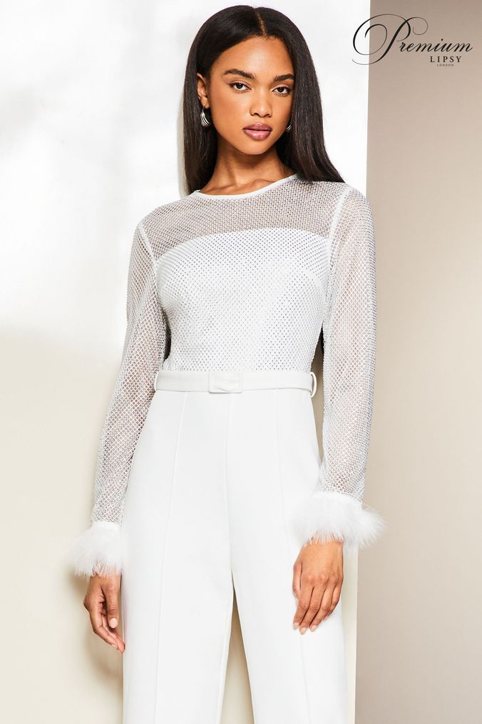 White long online sleeve jumpsuit uk