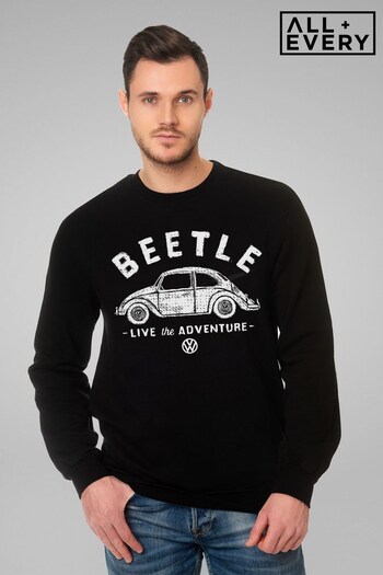 All + Every Black Official Volkswagen Beetle White Live The Adventure Men's Sweatshirt (P86910) | £32