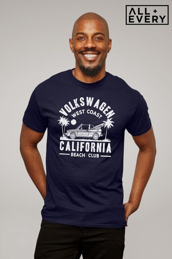 All + Every Navy Official Volkswagen West Coast California White Text Men's T-Shirt (P86913) | £23