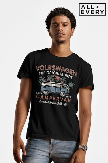 All + Every Black Official Volkswagen The Original Ride Campervan Men's T-Shirt (P86914) | £22