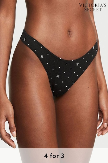 Victoria's Secret Black Dot Logo High Leg Scoop Thong Knickers (P87067) | £9