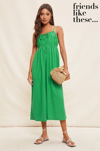 Trending: Nike Air Max Green Strappy Ruched Tie Front Midi Sundress (P87148) | £39