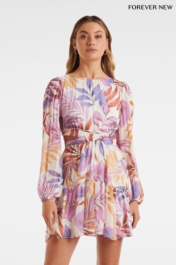 Forever New Cream Pink & Purple Eliza Elastic Waist Mini Dress (P87331) | £100