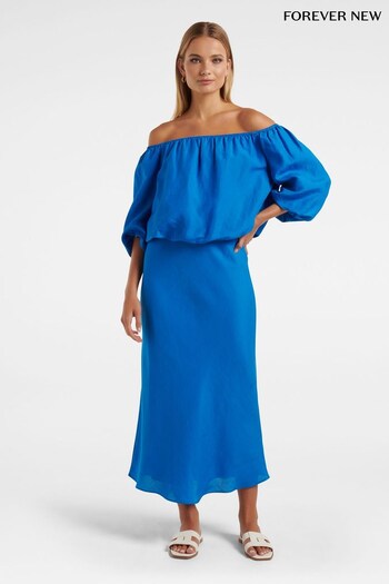 Forever New Blue Giselle Linen Bardot Top (P87332) | £45