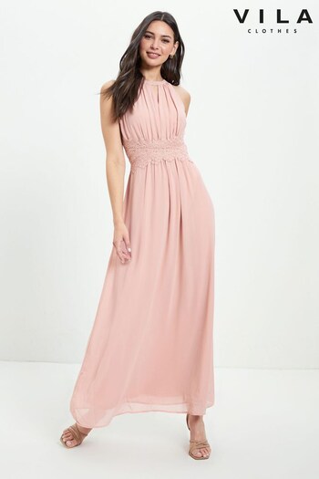 Vila Light Pink Halter Neck Tulle Maxi Dress (P87562) | £30