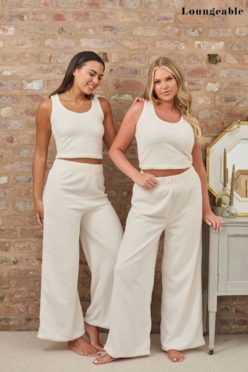Loungeable Cream Soft Fuzzy Wide Leg Pants (P87646) | £20