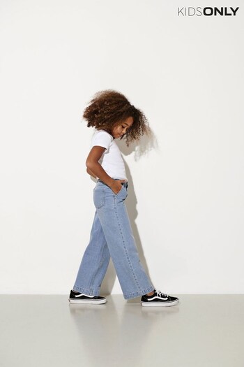 ONLY KIDS Blue Wide Leg Cropped Jeans With Adjustable Waist (P87652) | £20