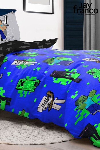 Jay Franco Blue Minecraft Single Bed Set- Duvet Cover, Pillowcase & Fitted Sheet (P87927) | £42