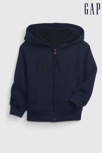 Gap Navy Blue Logo Zip Up Sherpa Lined Hoodie (P88114) | £30