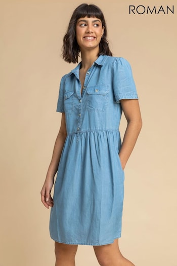 Roman Blue Denim Buttoned trim Shirt Dress (P88147) | £40