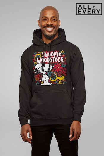 All + Every Black Peanuts 70s Floral Snoopy And Woodstock Men's Hooded Sweatshirt by All+Every (P88257) | £40