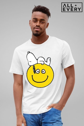 All + Every White Peanuts Snoopy Lying On A Smiley Face Men's T-Shirt by All+Every (P88268) | £22