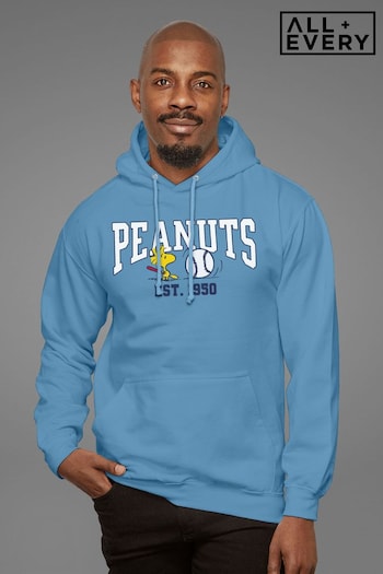 All + Every Sky Blue Peanuts Woodstock Playing Baseball Est 1950 Men's Hooded Sweatshirt (P88274) | £40