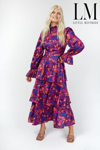 Little Mistress Purple Floral Ruffle Midaxi Dress (P88412) | £85