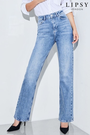 Lipsy Mid Blue Petite High Waist Straight Leg Harper Shift Jeans (P88501) | £47