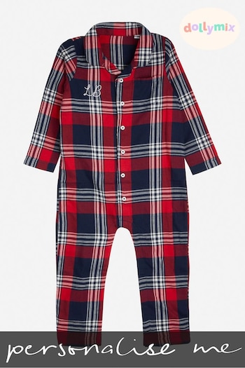 Personalised Red Tartan Baby Romper by Dollymix (P88694) | £28