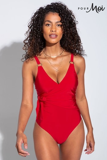 Pour Moi Red Samoa Wrap Over Control Swimsuit (P89069) | £48