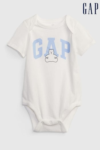 Gap White & Blue Logo Short Sleeve Baby Bodysuit (P89383) | £4