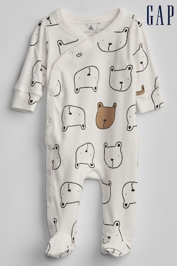 Gap White Brannan Bear Long Sleeve Baby Sleepsuit (P89670) | £18
