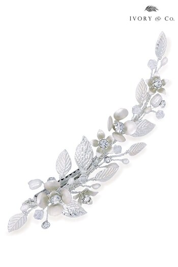 Ivory & Co Silver Crystal Enamelled Flower Sprig Clip (P90005) | £55