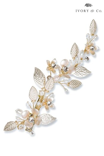Ivory & Co Gold Crystal Enamelled Flower Sprig Clip (P90006) | £55