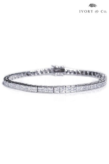 Ivory & Co Silver Elegance Rhodium Crystal Square Tennis Bracelet (P90030) | £60