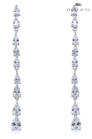 Ivory & Co Silver Paris Rhodium Crystal Long Drop Earrings (P90037) | £45