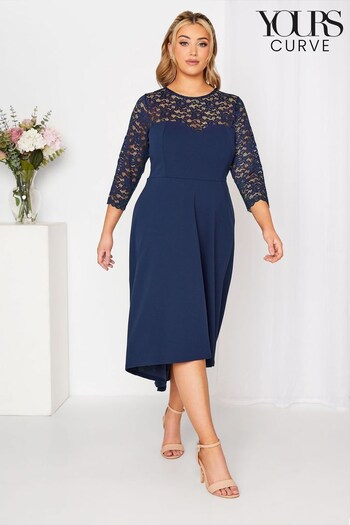 Yours Curve Blue Lace Sweetheart Midi Dress (P90187) | £45