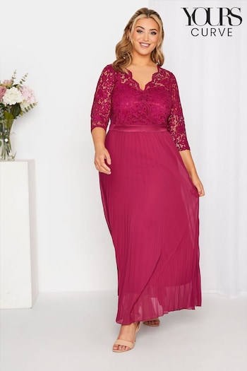Yours Curve Red Long Sleeve Wrap Lace Dress (P90190) | £85