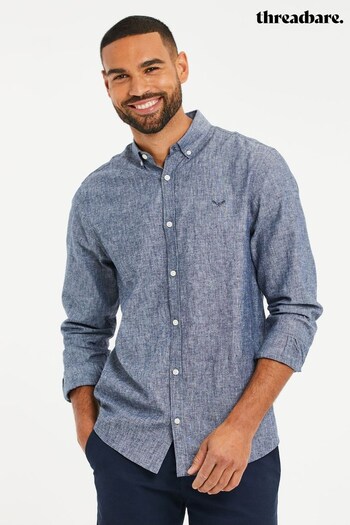 Threadbare Blue Linen Blend Long Sleeve Shirt (P90710) | £24