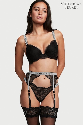 Victoria's Secret Black Lace Shine Strap Suspenders (P90865) | £45