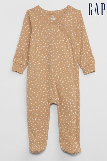 Gap Brown Print Long Sleeve Baby Sleepsuit (Newborn - 9mths) (P91070) | £18