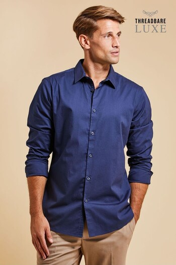 Threadbare Blue Luxe Lightweight Regular Fit Long Sleeve Cotton Shirt (P91107) | £24